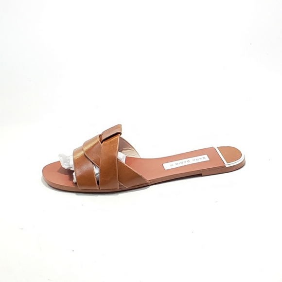 Zara Basic Flat Sandals Open Toe Leather